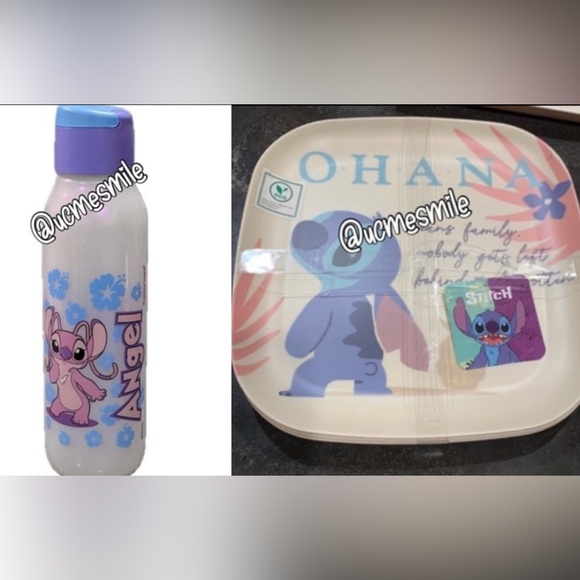 Disney Blue Stitch Plate and White Angel Bottle - Picture 1 of 7